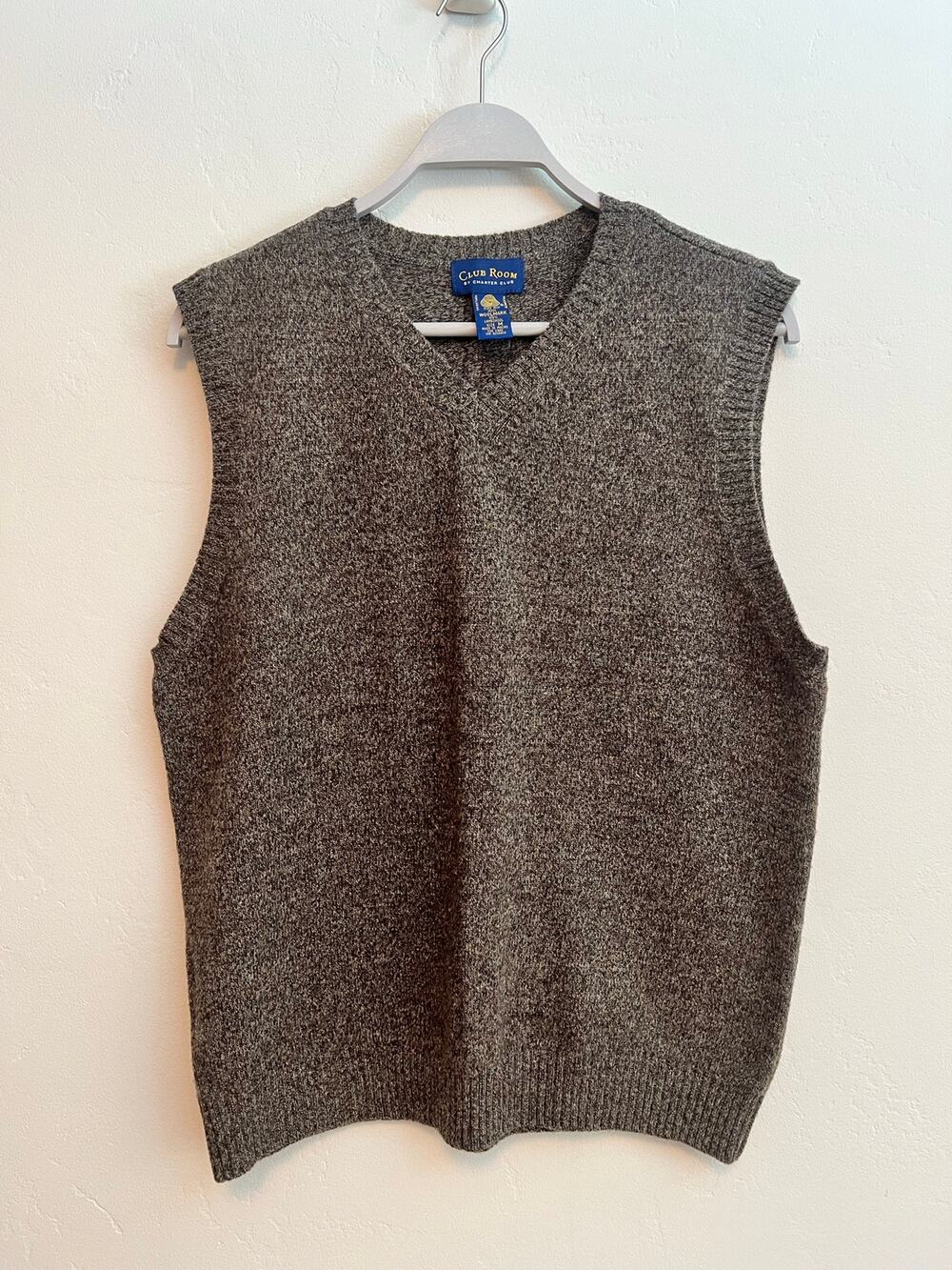 Vintage Club Room 100% Lambswool Sweater Vest Mens Medium Brown V Neck Woolmark